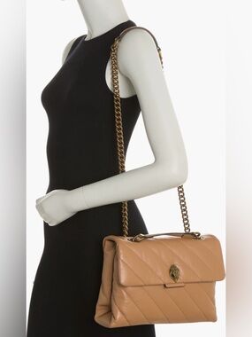 Kurt Geiger London Quilted Tan Leather Shoulder Bag with Chain Strap